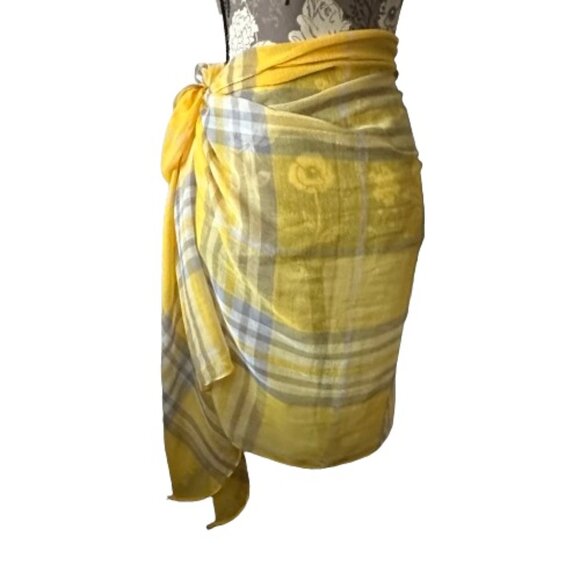 Unknown Brand OS Yellow/Gray/Tan Color Mega Check Soft Woven Wrap/Coverup/Scarf - Picture 5 of 15